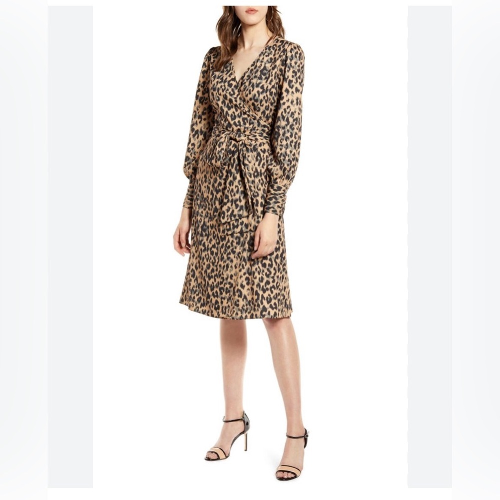 Halogen Long Sleeve Wrap Dress - Size Large - Leopard Print.  S